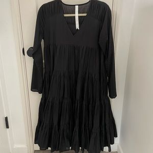 Merlette Black Tiered Cotton Midi Dress Size Small